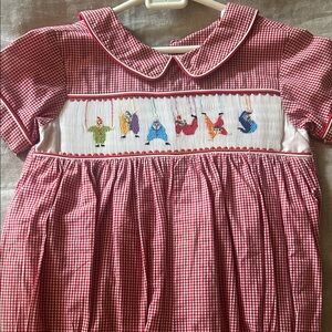 Red Gingham Smocked Romper with Embroidery